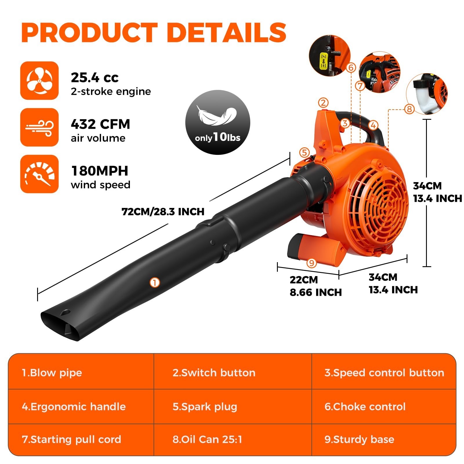 2025 2-Stroke Leaf Blower Handheld Gas Powered Commercial Heavy Duty Grass Yard