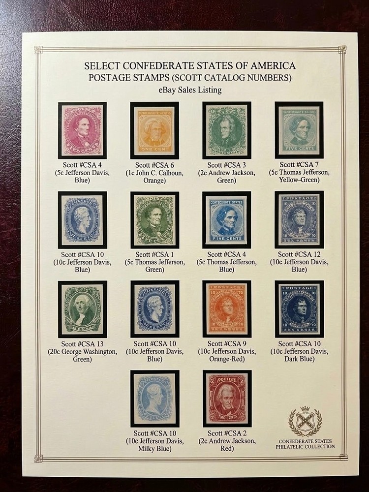SCOTT CONFEDERATE ISSUES REPRINTS, FACSIMILES, SET OF 14 DIFFERENT