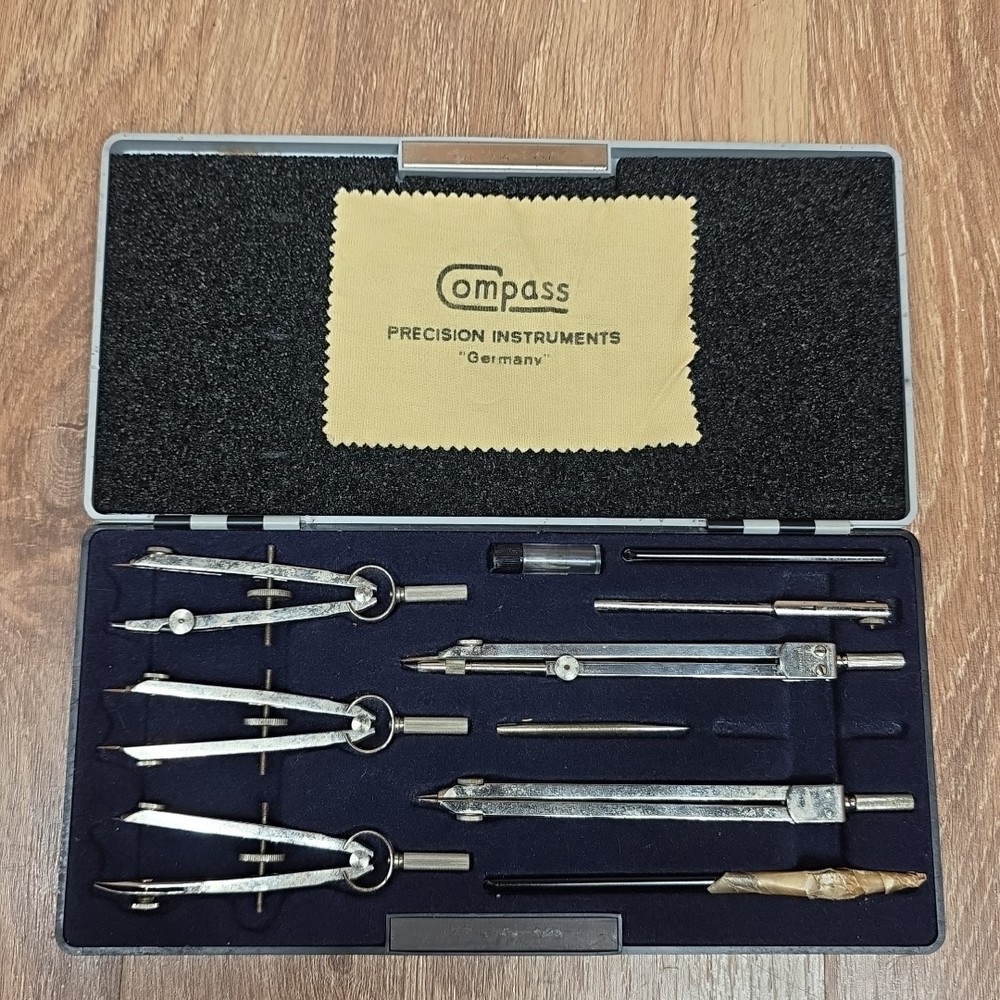 Vintage Compass Precision Instruments Drafting Set In Case #615 Made W Germany