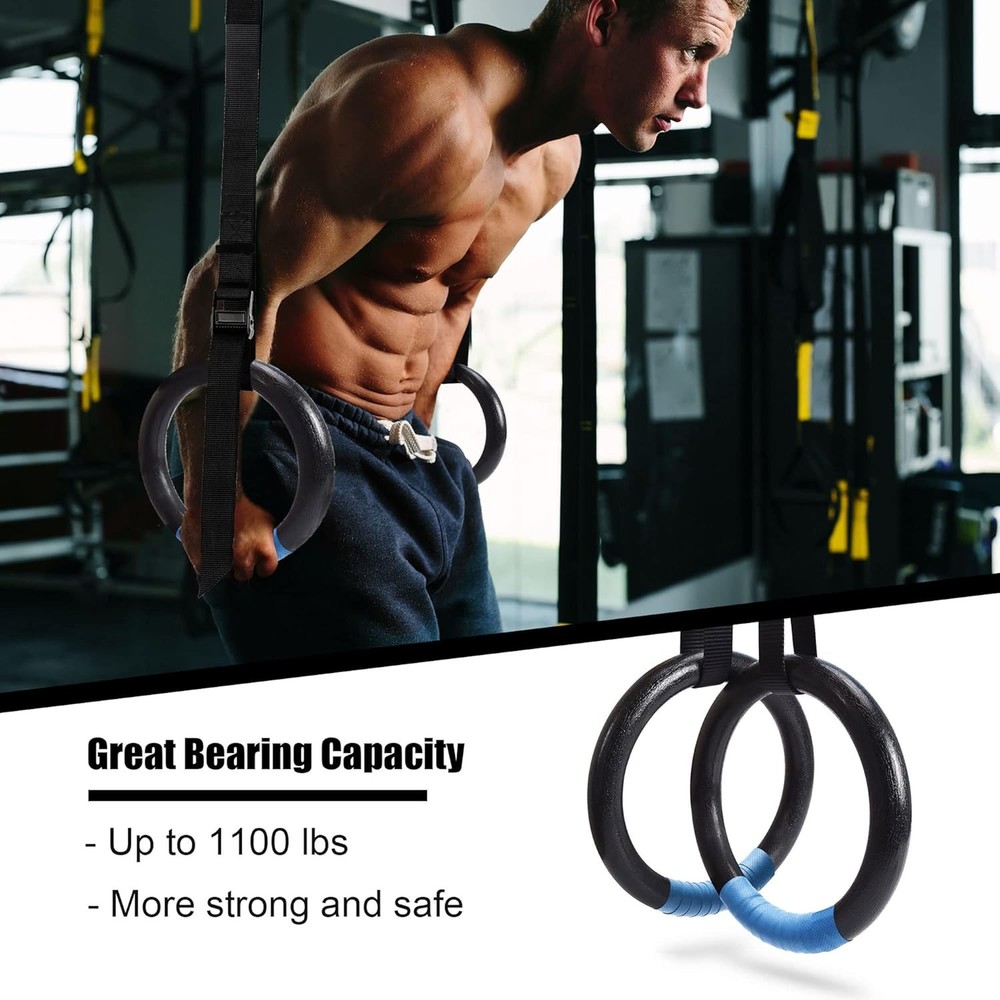 Gymnastic Rings 1100lbs Capacity with 14.76ft Adjustable Buckle Straps Pull Up E