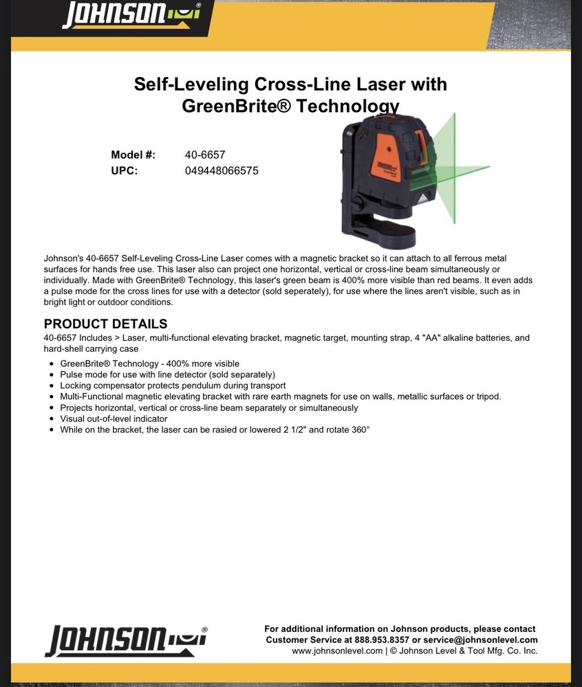 Johnson Self Level 2 Line