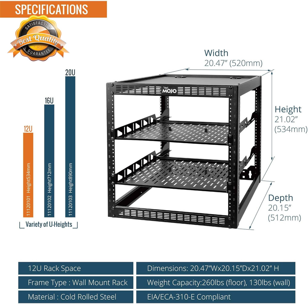12U Open Frame Network Rack 19 Inch AV IT Floor Wall Mount Shelf Kit