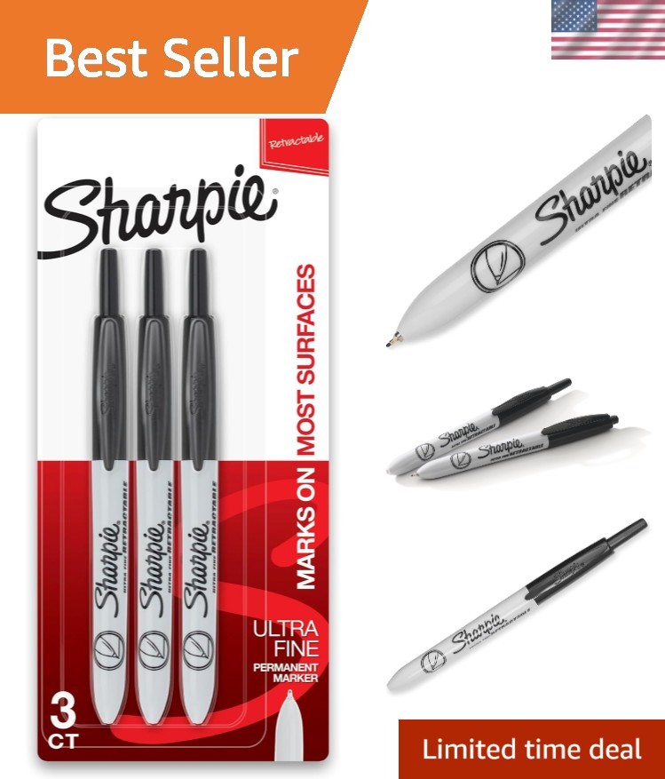 Sharpie Retractable Permanent Markers, Ultra Fine Point, Black, 3 Count