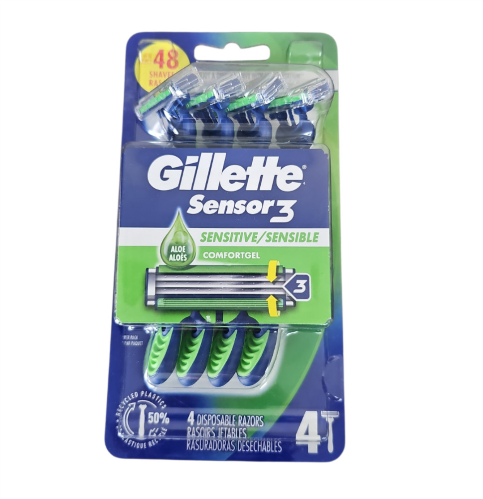 Gillette Sensor3 Sensitive Men's Disposable Razor, 4 Razors