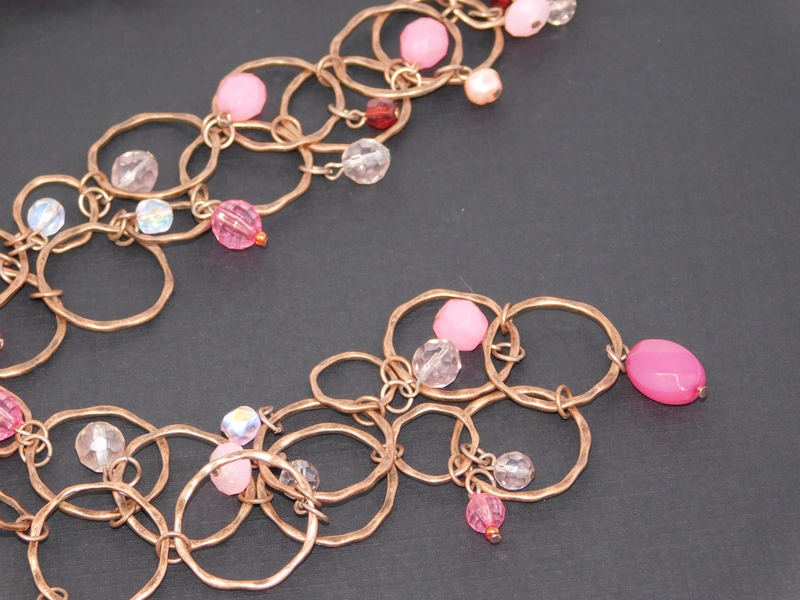 Vintage JOAN RIVERS Copper Tone Dangle Bead Circle Chain 39" Necklace