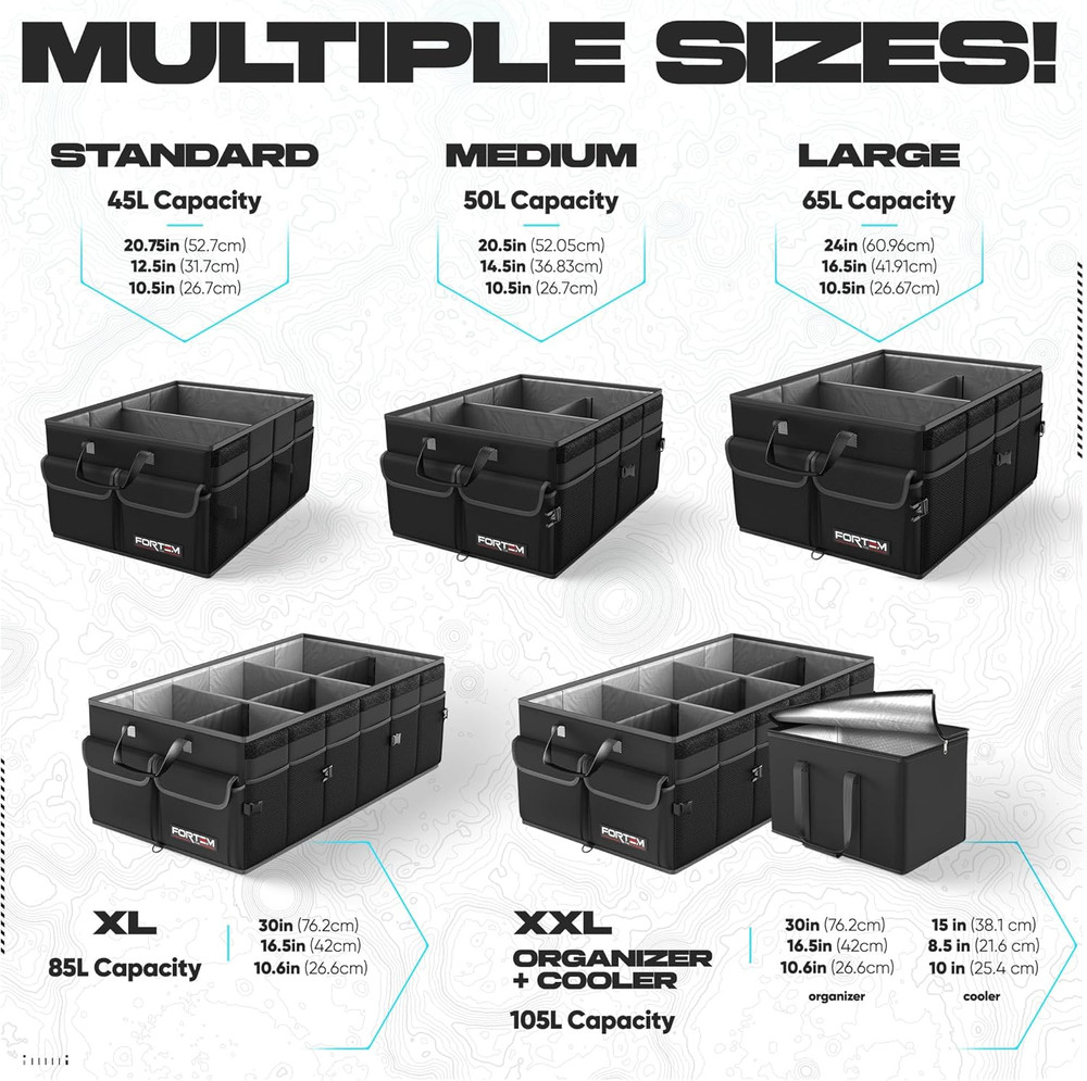 Car Trunk Organizer-Foldable Storage, Multi Compartment, Oxford, Securing Straps