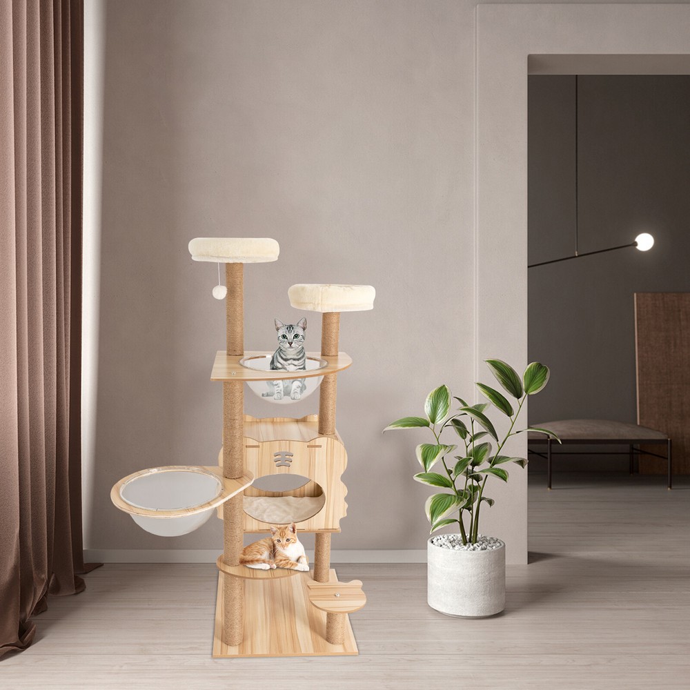 Multi-level Cat Condo With Scratching Posts 54in Indoor Cat Tree Mdf Cat Tower