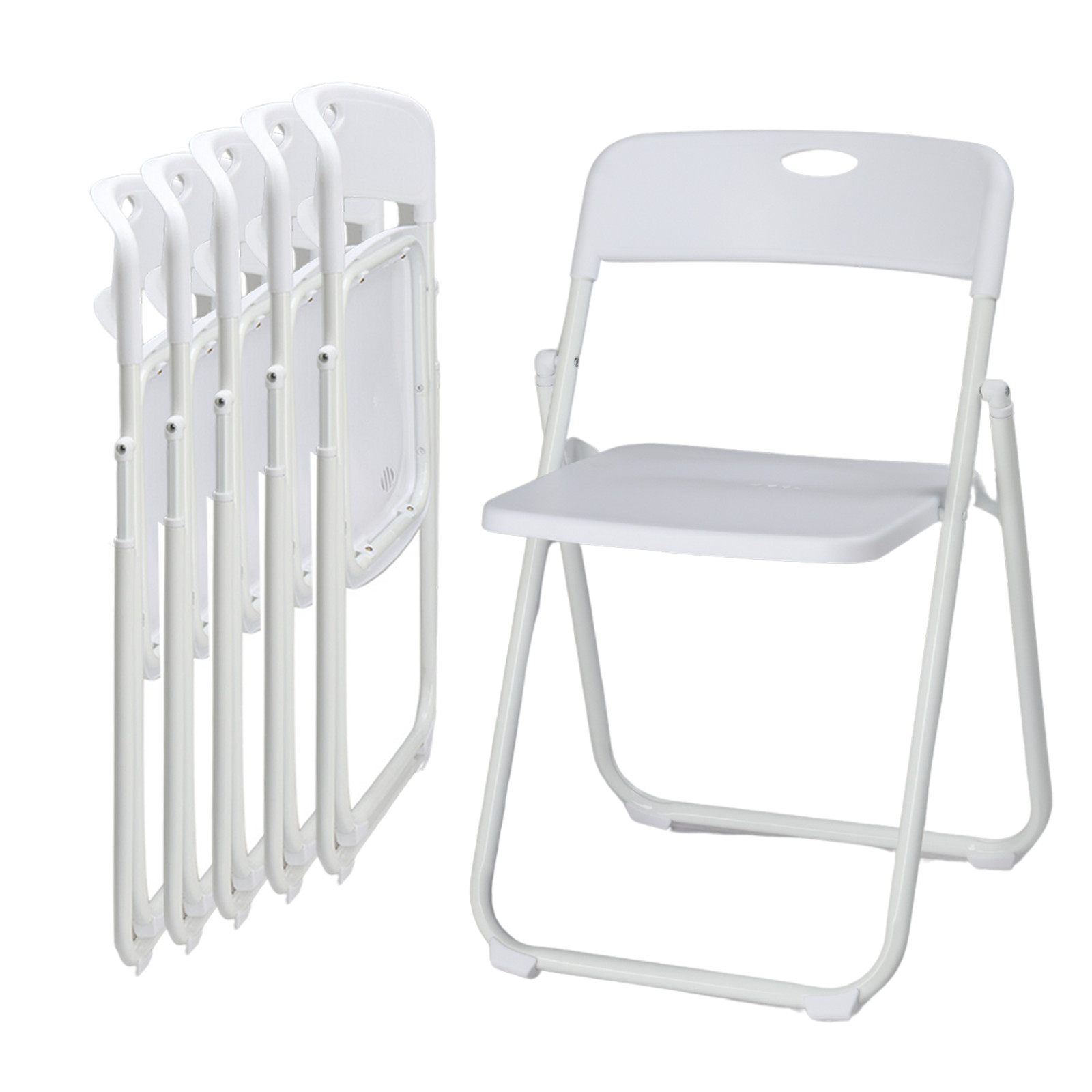 Commercial White/Black Plastic Folding Chairs Stackable Picnic Party, Set of 4-6
