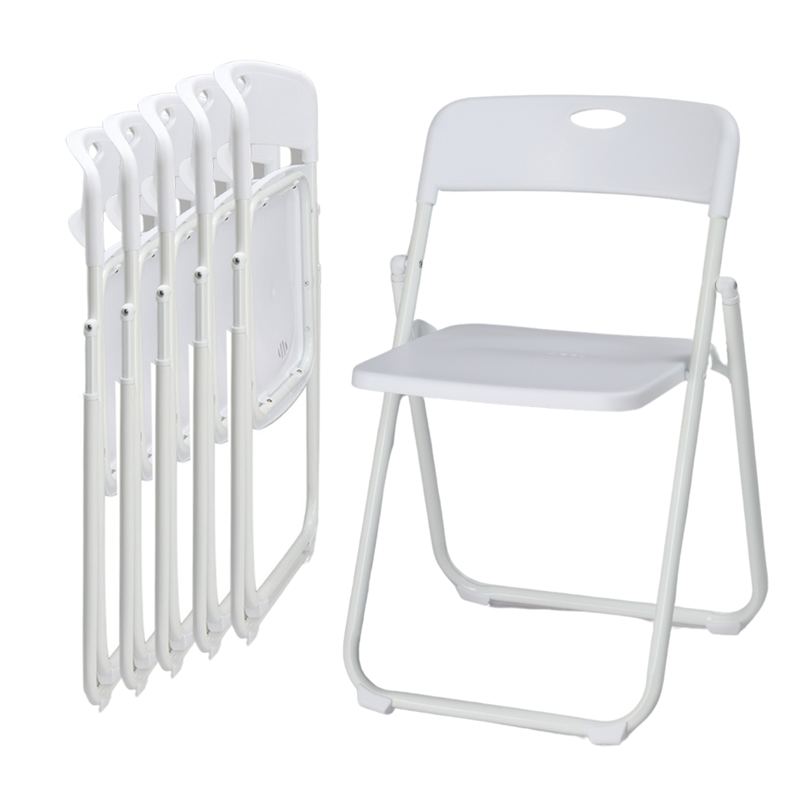 Commercial White/Black Plastic Folding Chairs Stackable Picnic Party, Set of 4-6