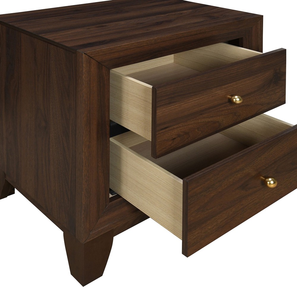 Walnut 2-Drawer Nightstand, Solid Wood Bedside Table, Modern Storage Cabinet