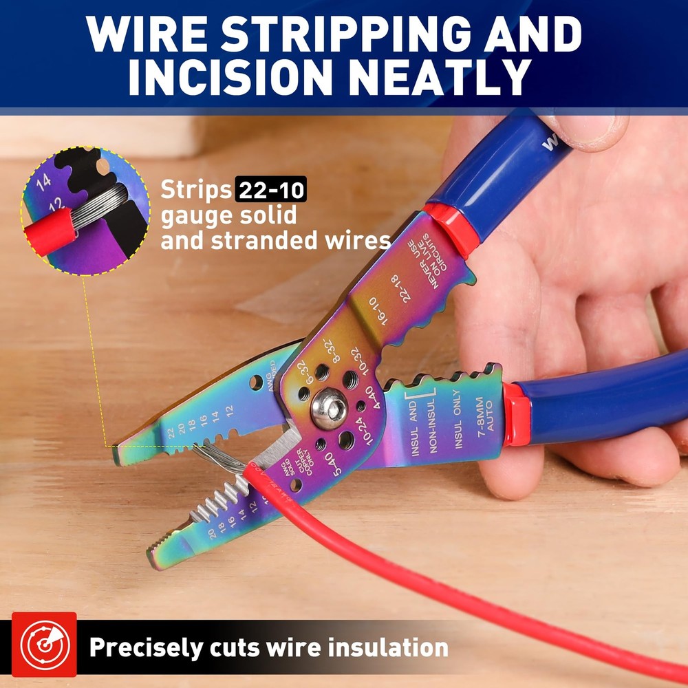WORKPRO 8" Wire Stripper/Wire Crimping Tool, Stripper Titanium Coated