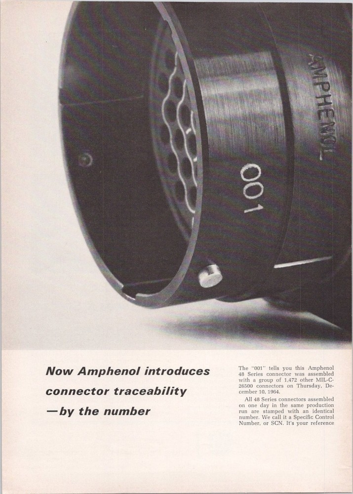 Amphenol Connector Traceability 1965 Vintage 2pg Print Ad