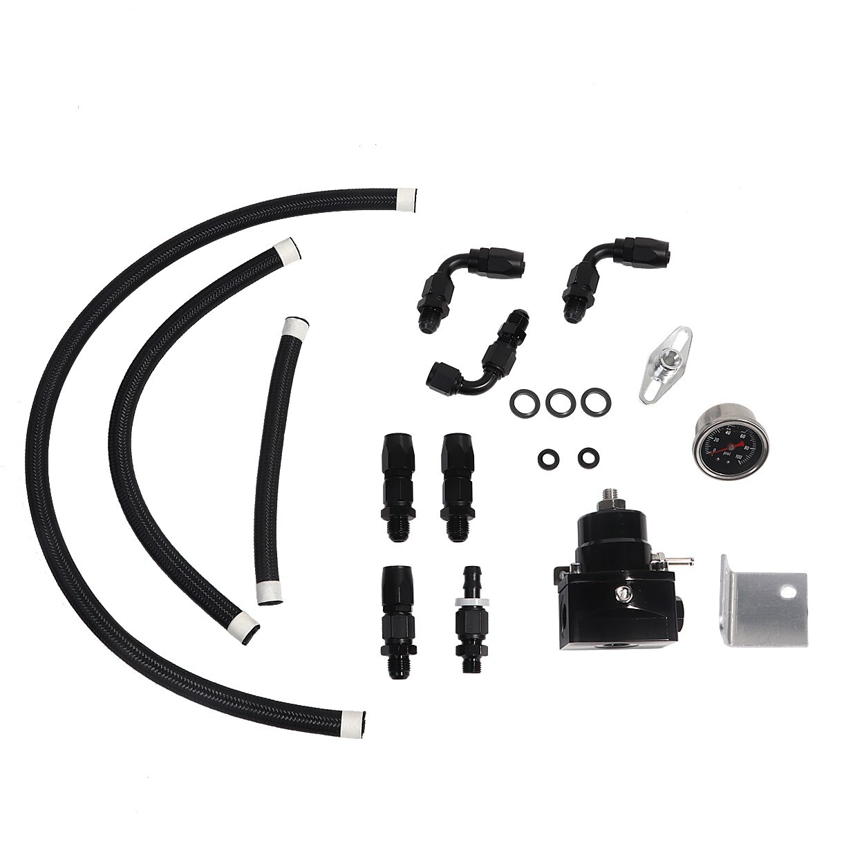 LokoCar Adjustable Fuel Pressure Regulator Kit Oil 0-100psi Gauge -6AN 6AN Black