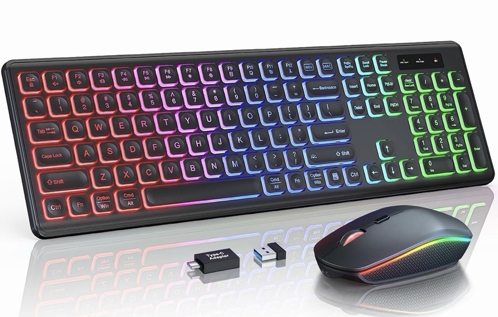Trueque Wireless Keyboard and Mouse Combo, RGB Backlit, Rechargeable Full Size