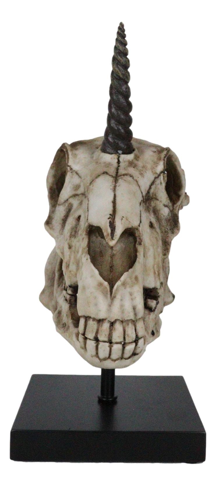 Rare Fossil Unicorn Skull With Sacred Horn Skull Figurine On Museum Pole Mount