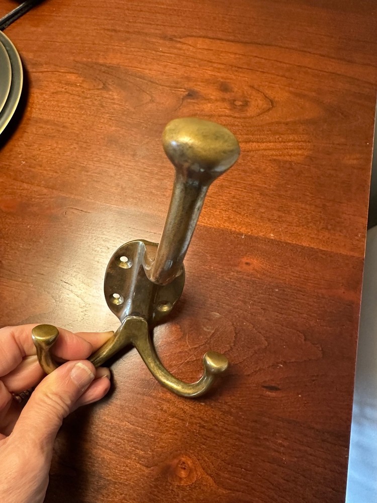 vintage solid brass wall mounted three arm towel robe coat hanger