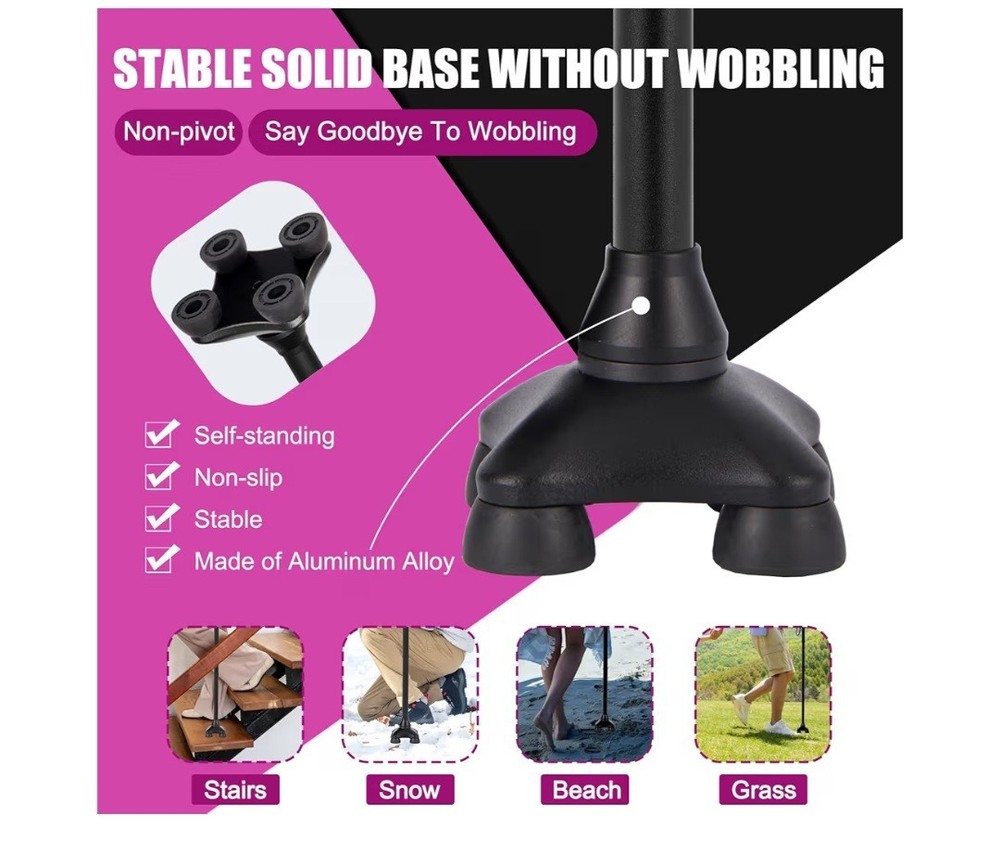 Walking Canes Extended Thickened Handle Foldable Adjustable Black Basic