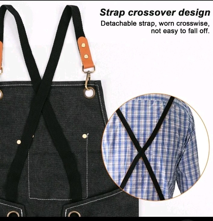canvas work design Cotton X-Back Style Work Apron with Multiple Pockets, Black