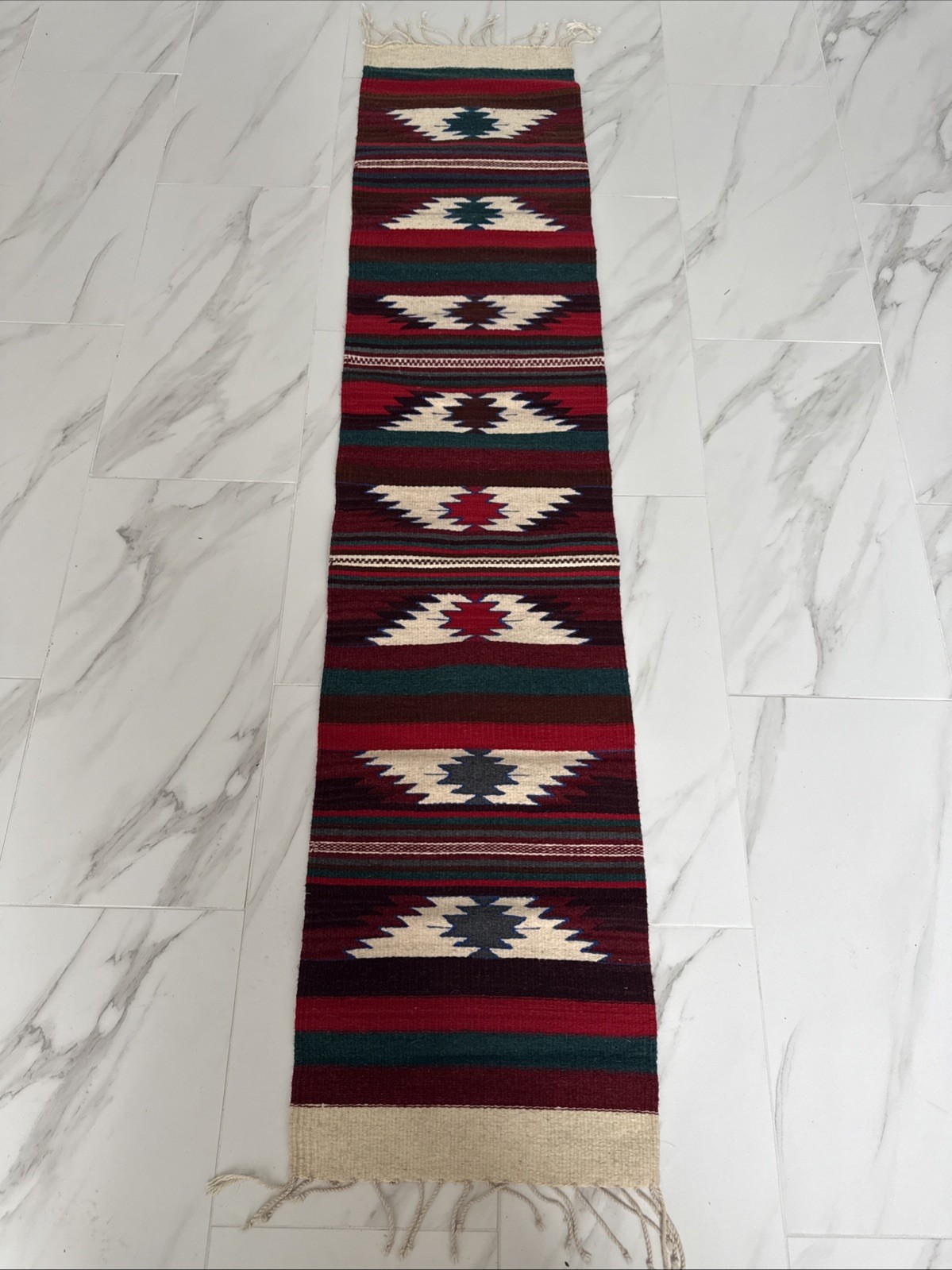 Mexican Wool Rug Runner Aztec Southwestern Navajo Style 6ft Rustic Lodge Native