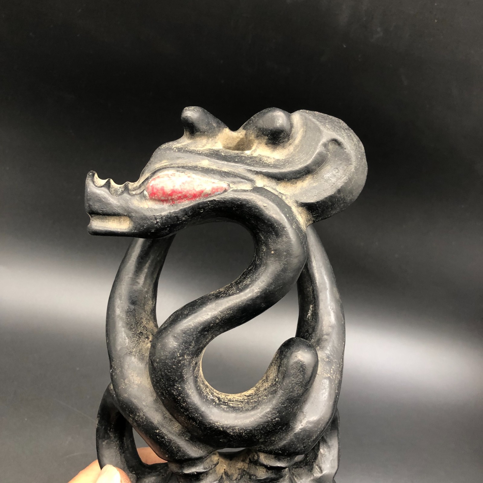 Old HongShan Culture Meteorite Jade Hand-Carved Sun God Helios&Pig Dragon Statue