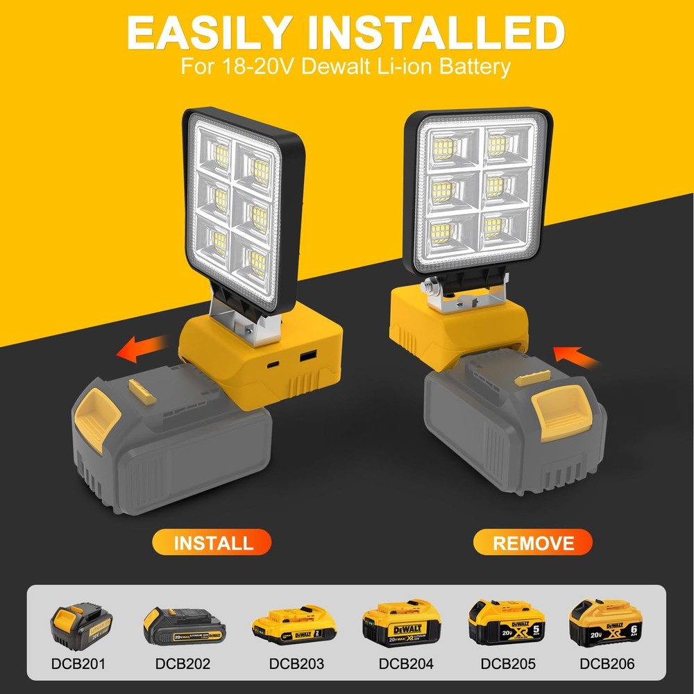 Rechargeable LED Work Light, Portable Work Light Compatible with Dewalt 20V B...