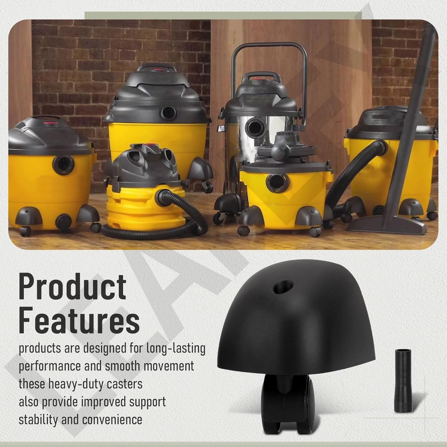 HEAVY DUTY CASTER WHEELS WITH CASTER FOOT KIT FOR SHOP VAC VACUUM A&B CLEANER W