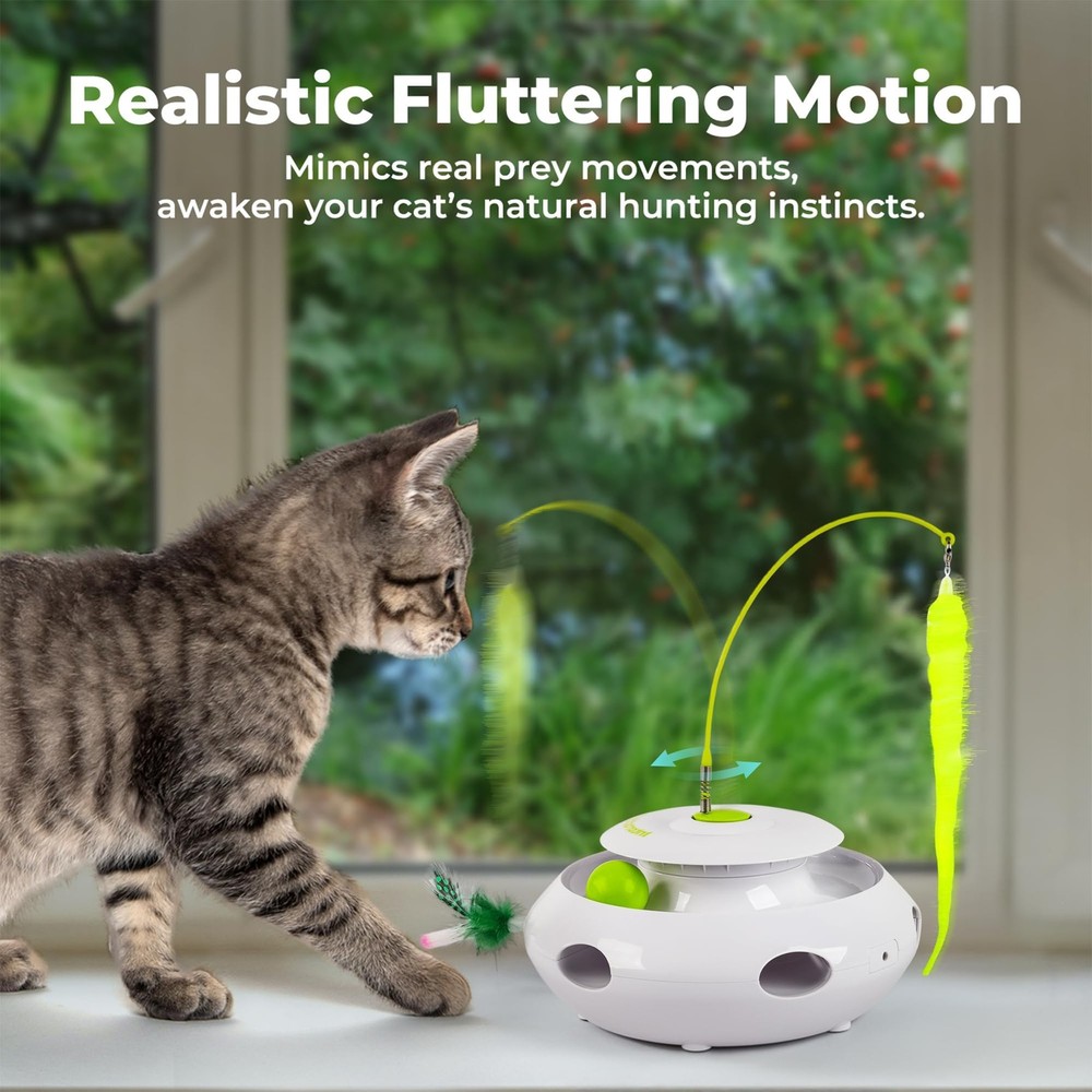 ALL FOR PAWS 3 in 1 Interactive Flutter Bug Cat Toy with Rolling Balls, Whack-a-