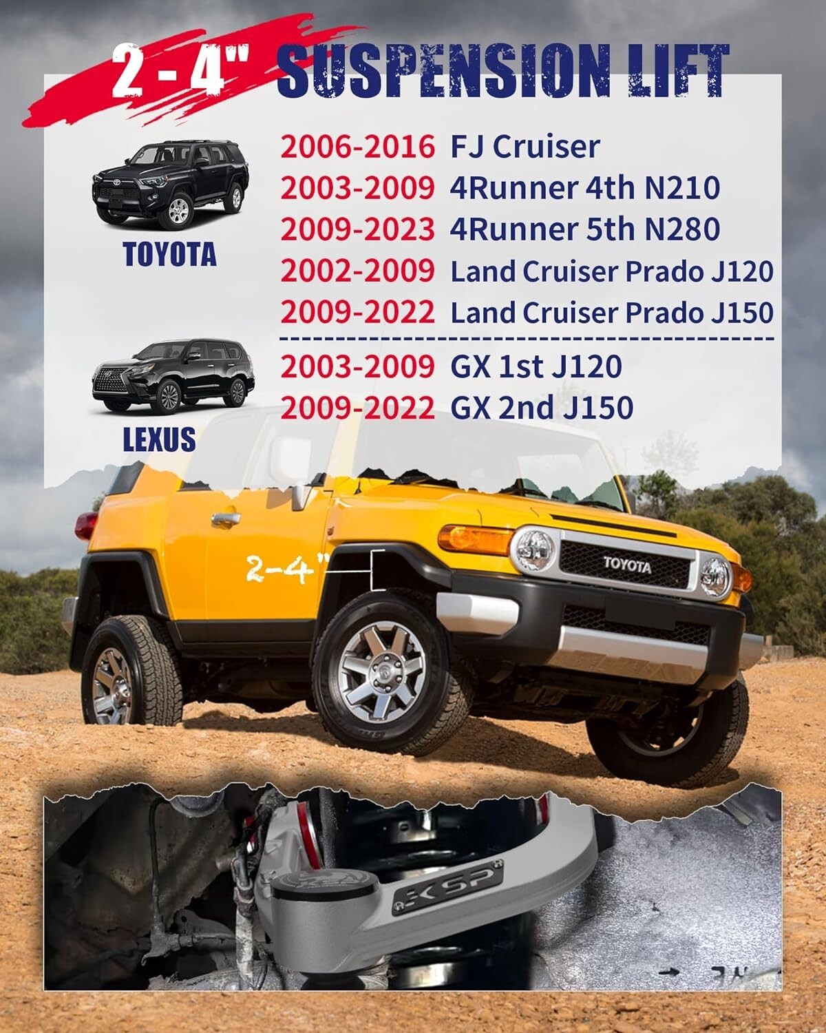 KSP 2pcs 2-4" Adjustable Front Upper Control Arm for Toyota 4Runner 2003-2023