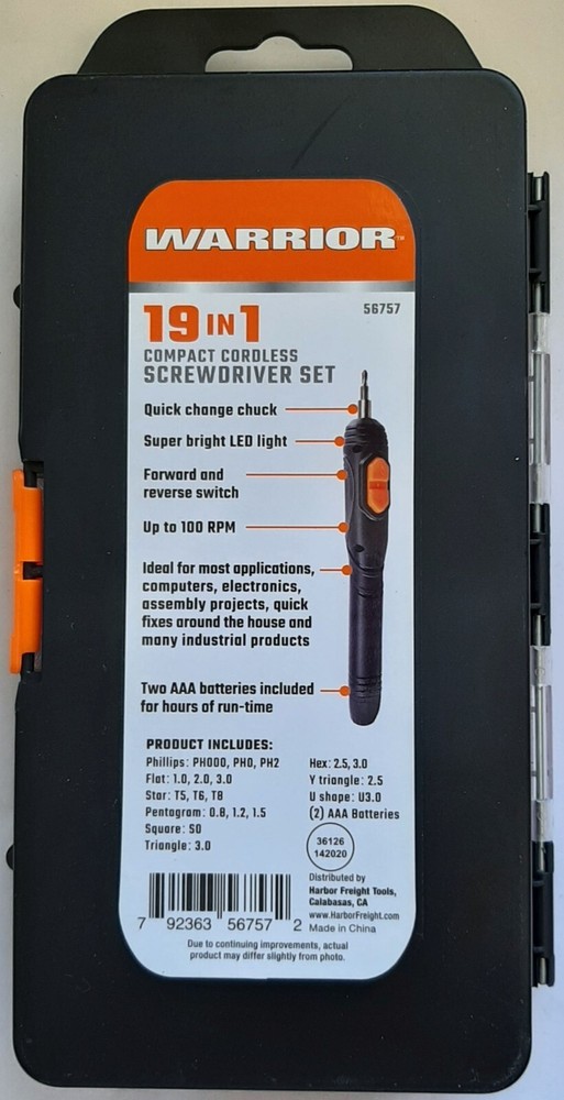 WARRIOR COMPACT CORDLESS SCREWDRIVER SET Was $15 Now $10