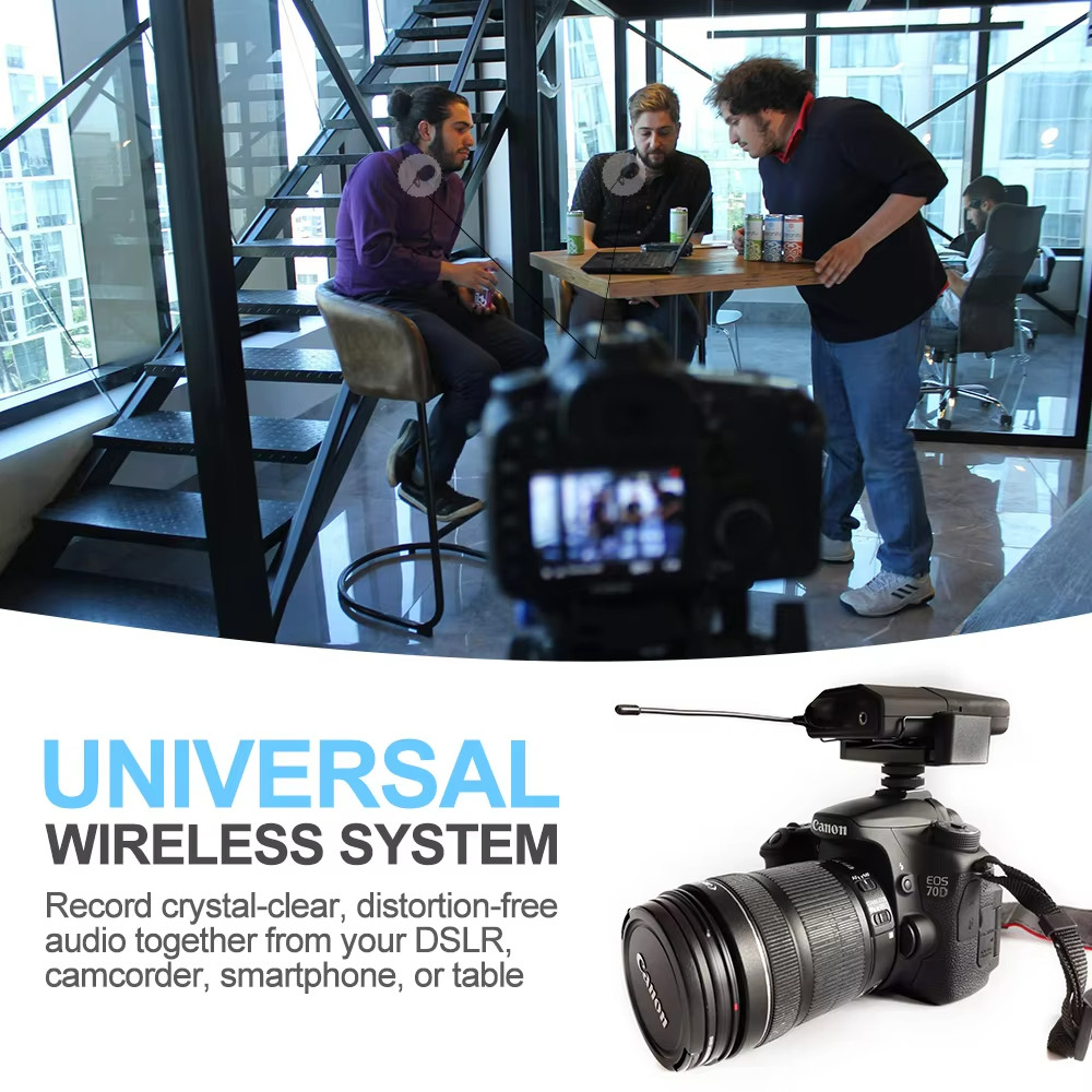 BOMGE 30 Channel UHF Wireless Dual Lavalier Microphone System 65m Range Cameras