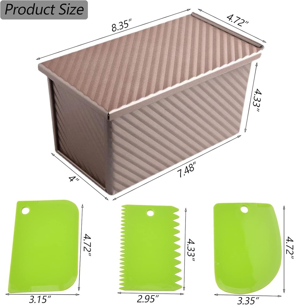 Pullman Loaf Pan with Lid, 1Pound Dough Capacity Rectangular Bread Pan, Non-S...