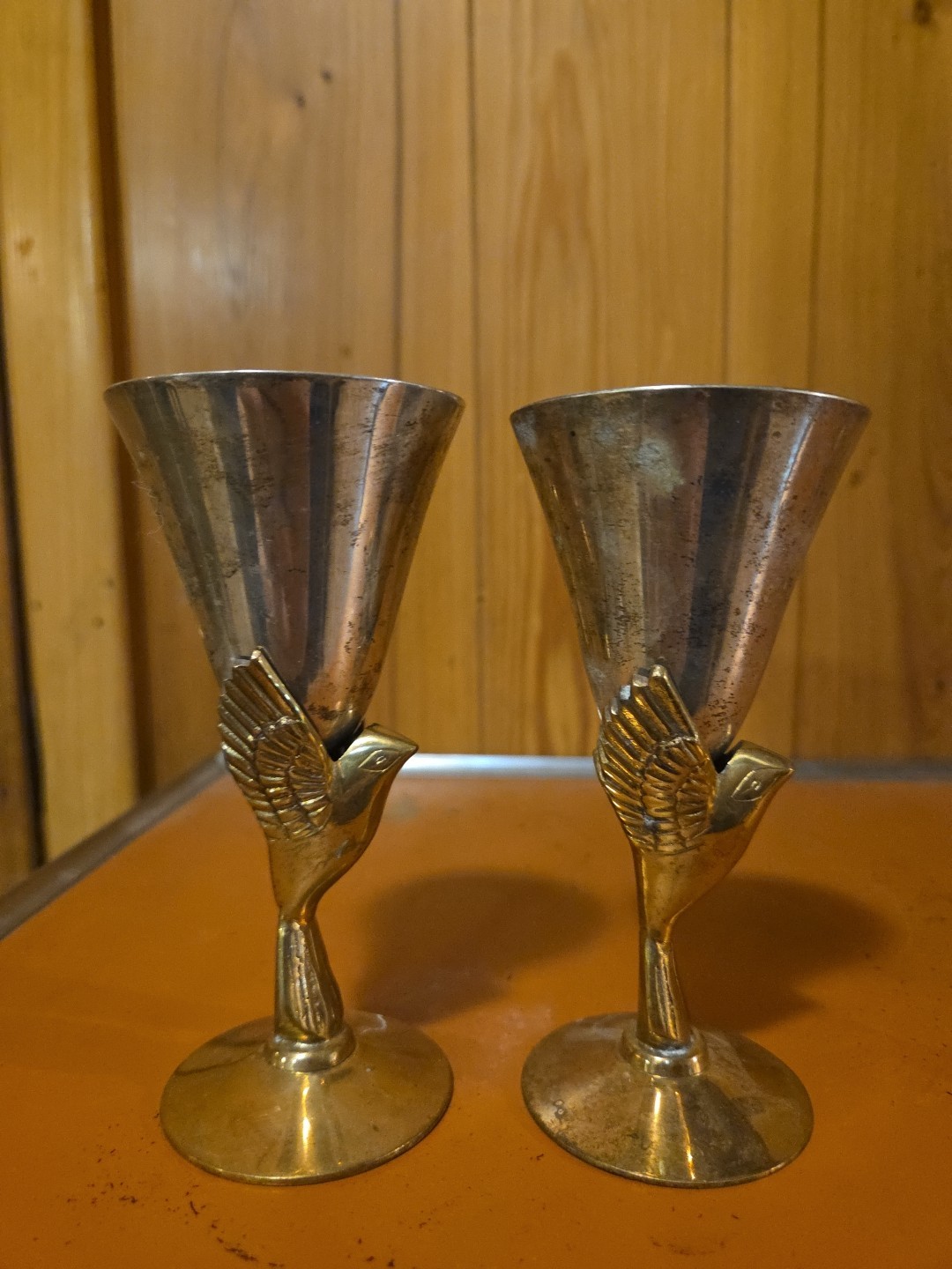 Vintage Pair Of Godinger Silver Plated Bird Shaped Brass Goblets Made In India