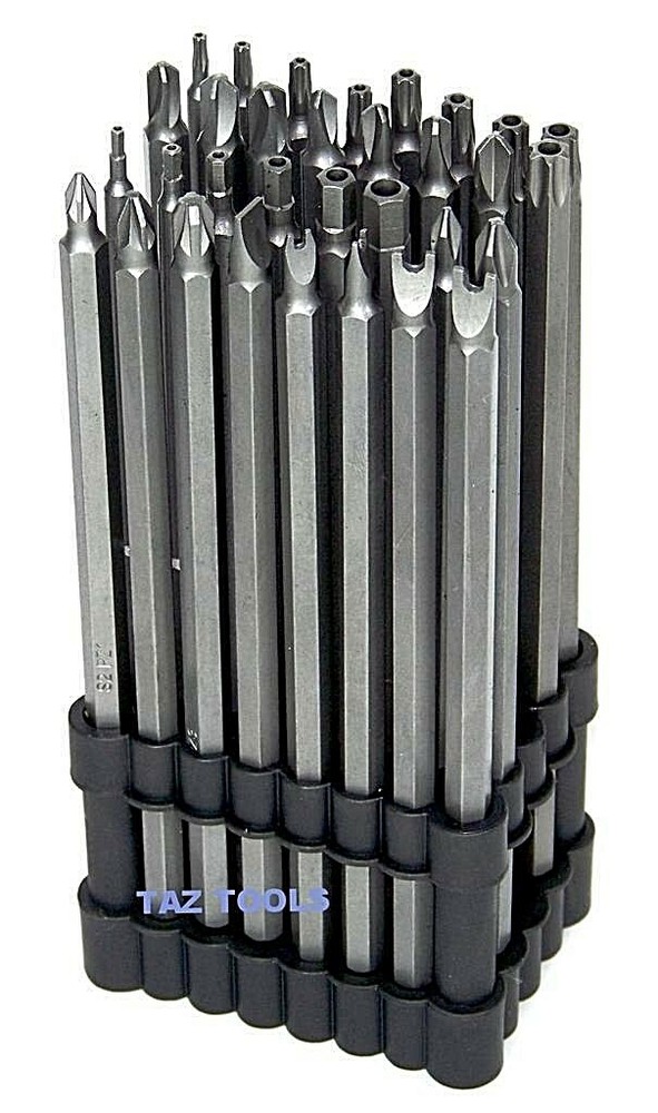 32pc Extra Long Security Bit Tamper Proof Torx Star Tri Wing Pozi Screwdriver