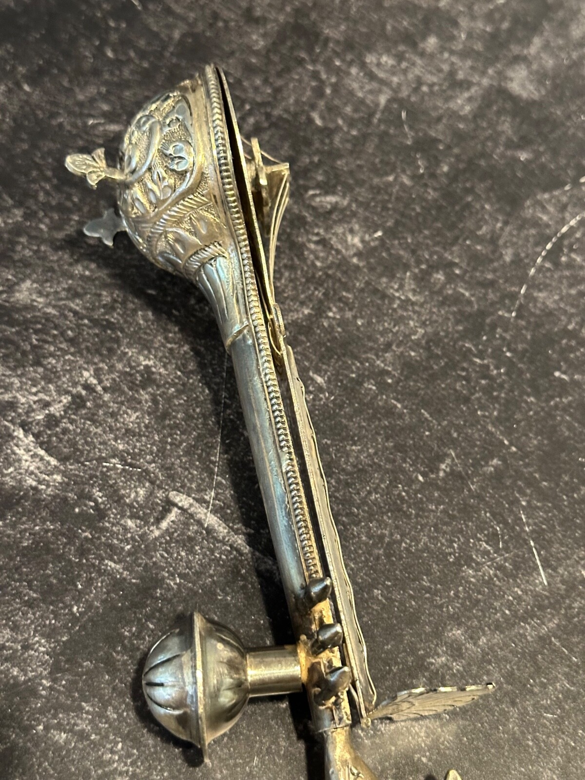 Antique Silver 700 Indian Spice Box /Container Shaped as a Sitar/Stamped