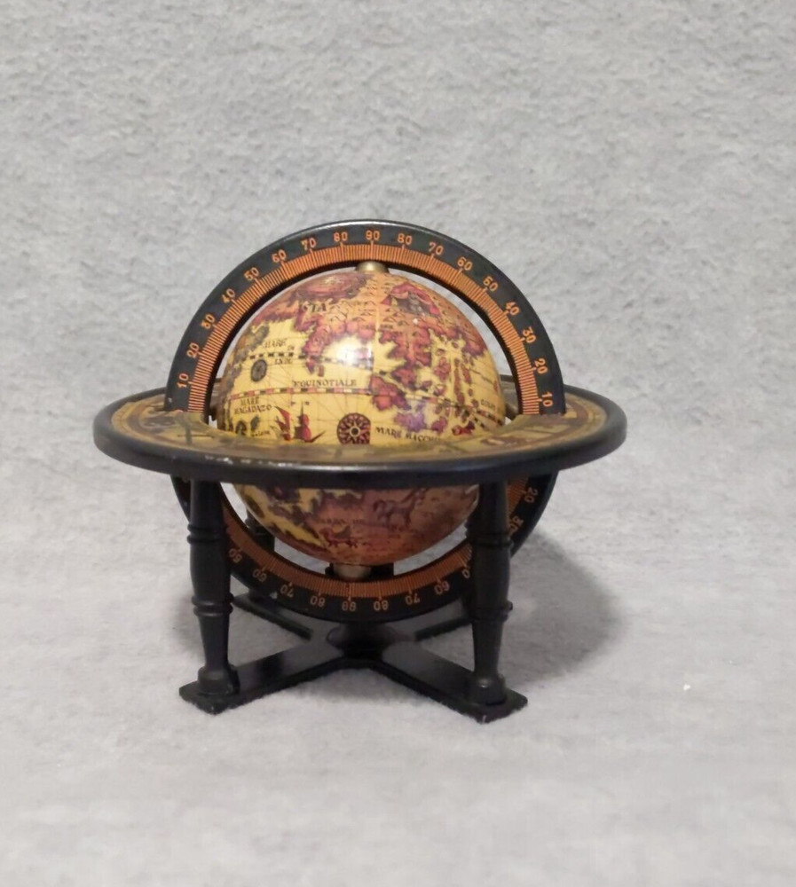 Vintage 5" Globe Small Metal Tabletop Spinning
