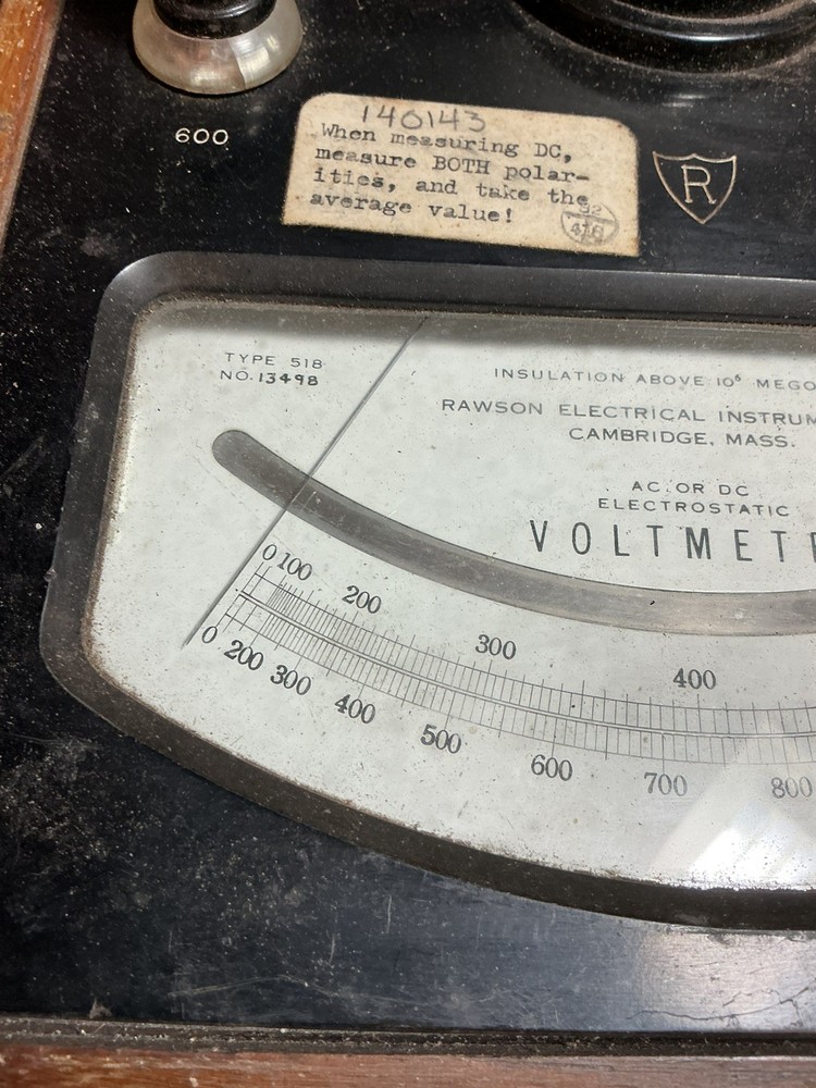 Rawson Type 518 Electrostatic Voltmeter 0–1200V AC/DC with Wood Case
