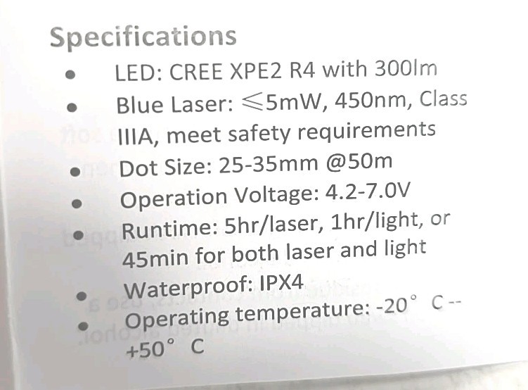 HiLight PS5B TAN Blue Laser Tactical Flashlight Combo - USB Rechargeable