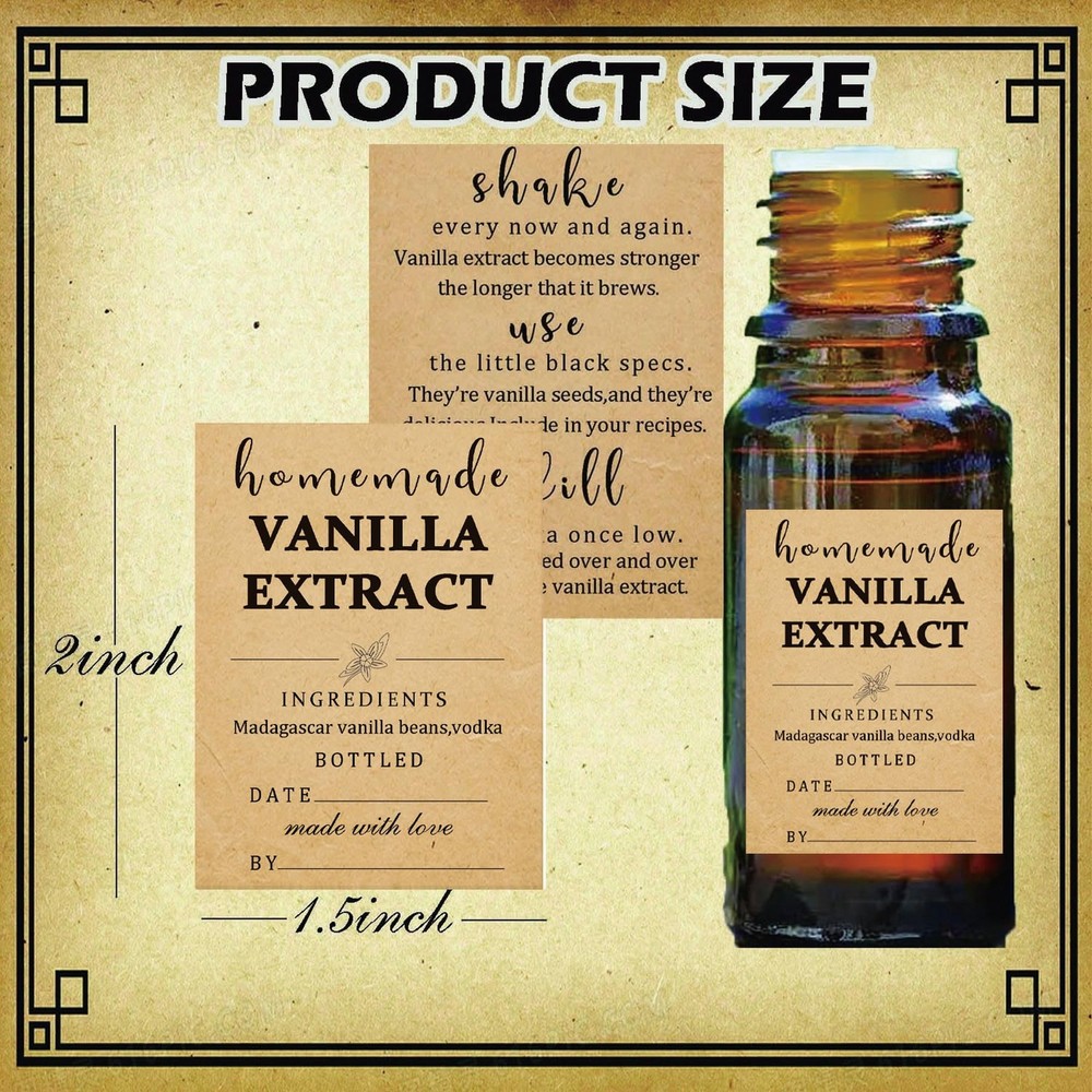 Vanilla Extract Stickers set 48 Pack Kraft Adhesive storage Labels