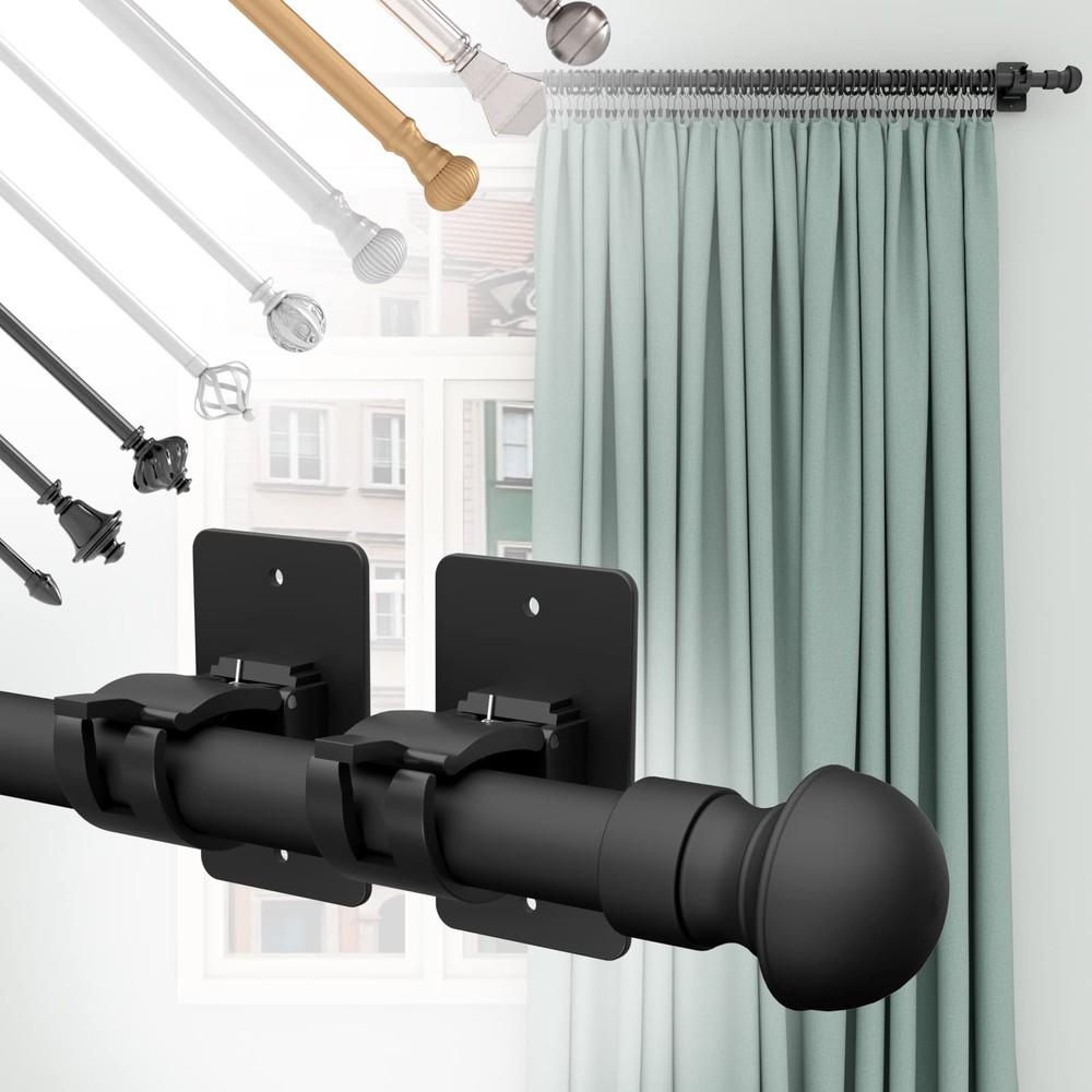 2 Pieces Self Adhesive Curtain Rod Bracket, Universal Plastic 2 Pcs Black