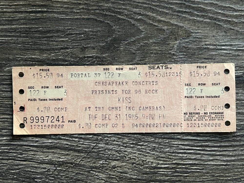 KISS FULL TICKET STUB Atlanta GA Dec 31 1985 Asylum Concert Tour Vintage Kiss