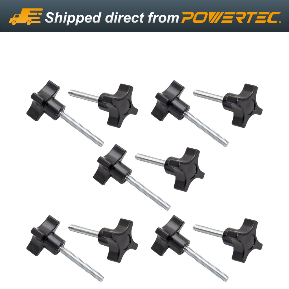 POWERTEC 4-Point Stud Knobs, 1/4"-20 Threaded Thumb Screw Star Knob, 10 PK