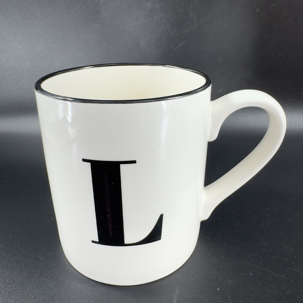 Threshold Monogram Initial L Coffee Mug Cup Ceramic White Black Black Lines 16oz