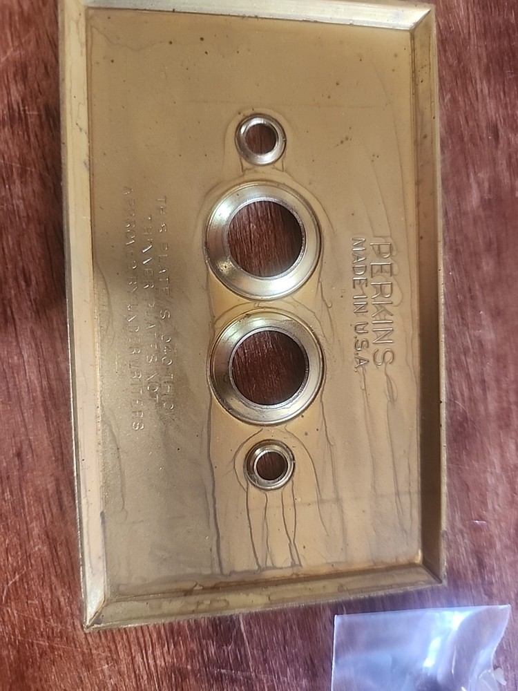 2 Vintage Perma Flush Plate Brass push button wall switch plate
