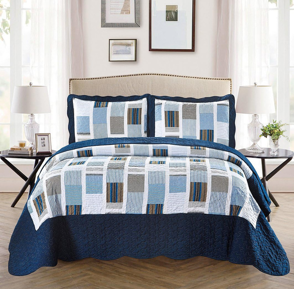 Mk Collection 3pc King/California King Oversize Reversible Quilted Bedspread Set