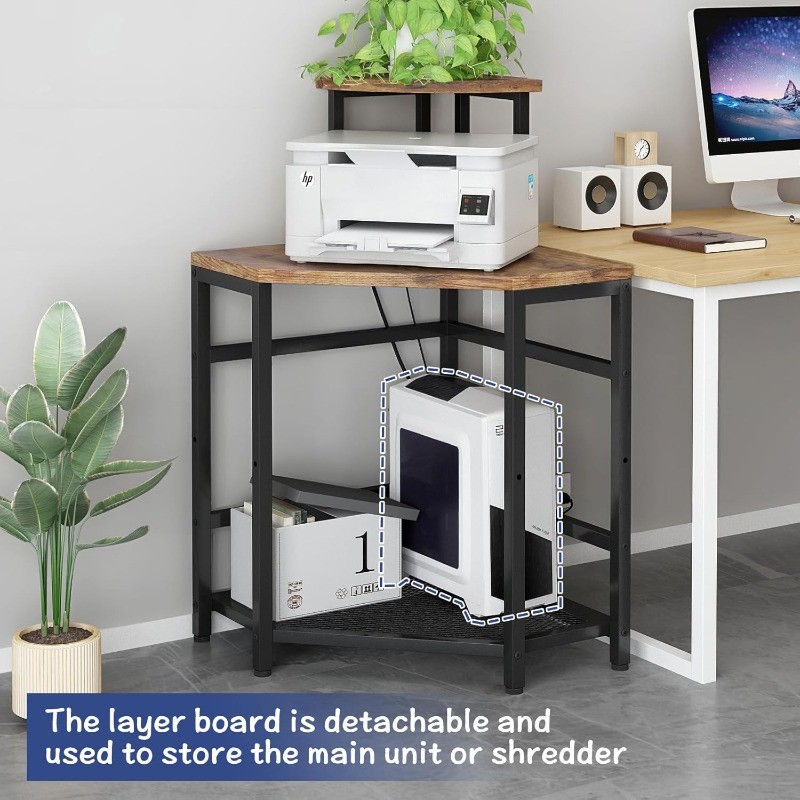 Corner Printer Stand Table, with Power Outlet and USB Charging & LED Lights