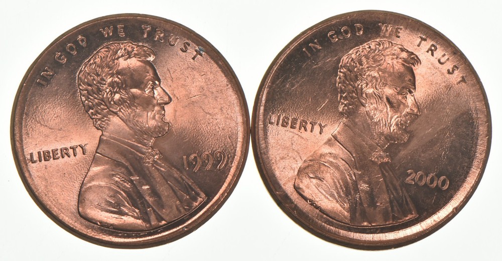 MINT ERROR 1999 & 2000 Lincoln Memorial Cent BROADSTRIKE error