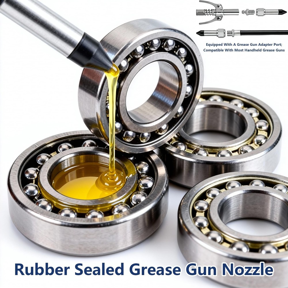 6Pcs Grease Gun Accessory Kit – Includes Needle Tip Dispenser, Rubber Flex