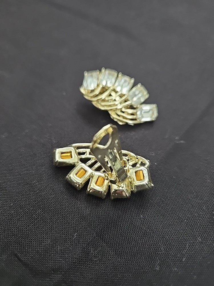 1950's Signed Dodds Gold & Crystal Earrings