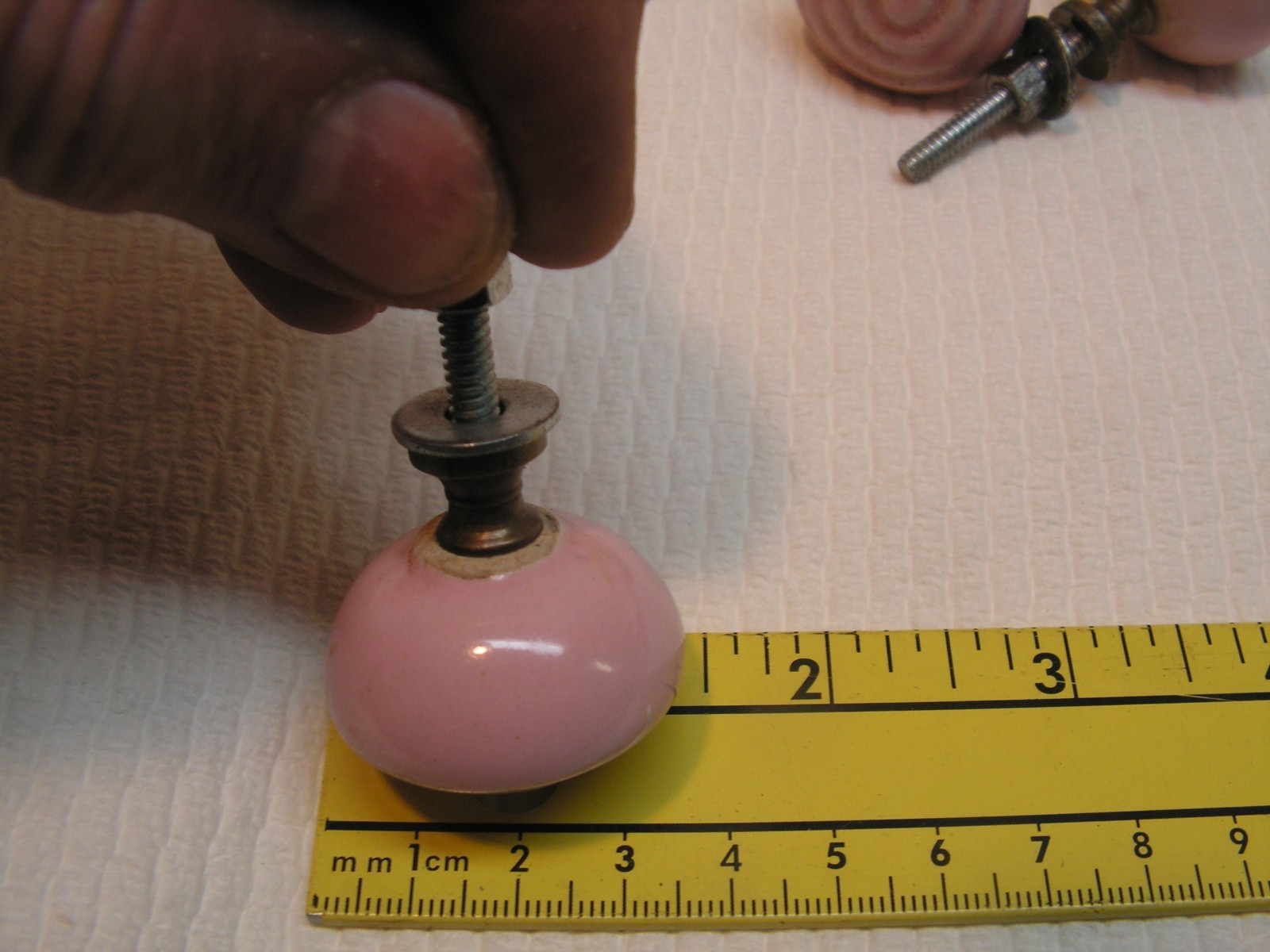 4 Vintage Porcelain Drawer Pull Handle PINK SPIRAL Cabinet Knobs NICE!