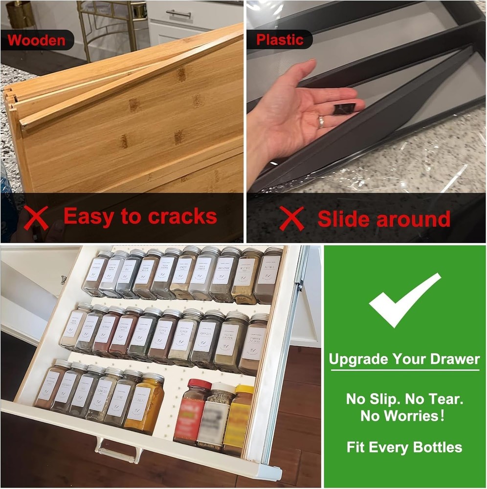 Spice Drawer Organizer insert, Adjustable & Non-Slip Silicone Spice Drawer Li...